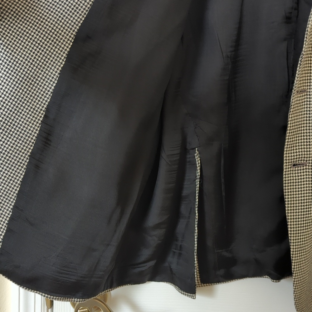 Neiman Marcus 90's Vintage Union Made Houndstooth Blazer Jacket Cream Black 48R - Picture 7 of 15